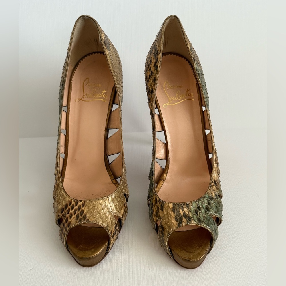 Christian Louboutin red bottom snake skin pumps